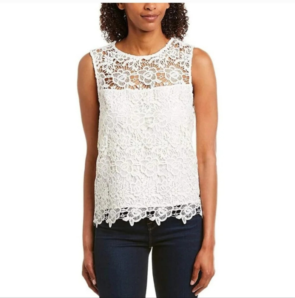 Nanette Lepore White Floral Lace Sleeveless Top